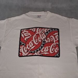 1990's Hanes Coca-Cola T-Shirt Men's XL White Bottle Caps Graphics USA Made